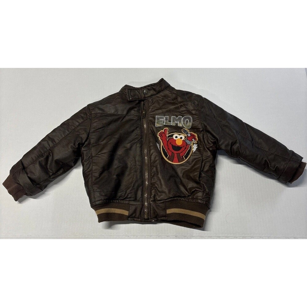 Vintage Kids Sesame Street Elmo Faux Leather Bomber Jacket Size 3T Aviator Y2K